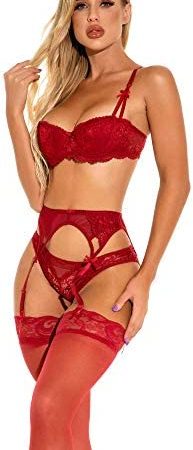 Bluewhalebaby Women's Sexy Push up Bra and Knickers Set Fine Lace Fabric Lingerie Sets (Suspender Garter Belt & Stockings Optional)