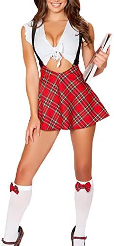 365-Shopping Women's Tartan Mini Skirt Fancy Party Dress Costume Lingerie Outfit Stripper Red
