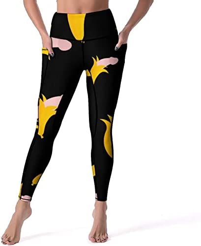 Funny Banana Penis Women's Yoga Pants With Pockets High Waist Workout Leggings Sports Trousers
