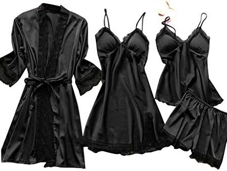 Lace Silk Nightdress Pajamas Sleepwear Robe Women Dress Lingerie Set 4X Womens Lingerie Plus Size