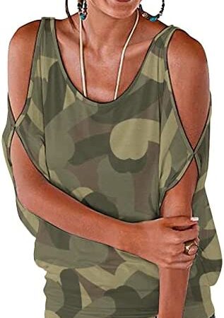 Penis Camo Cold Shoulder Tunic Tops For Women Casual Fit Blouses T Shirt Short Sleeve Tee