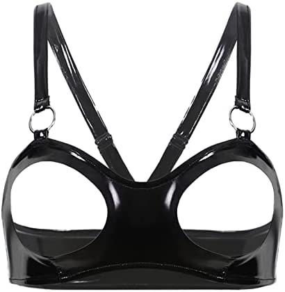 iiniim Women's Hollow Out Open Nipples Bra Lingerie Patent Leather Bra Tops Everyday Bra Clubwear