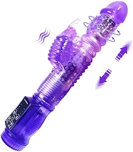 Steel Ball 360° Rotation Rabbit Vibrator,Butterfly Independent Clitoral Stimulator, Realistic Dildo Telescopic Excite G spot, 6 Thrusting Speeds and Vibration, Sex Toys for Women Beginners