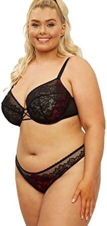 Ann Summers The Lasting Lover Fuller Bust Lace Bra, Black & Red Women's Plunge Bra with Lace Detail, Underwired Bra, Unpadded Bra Plus Size