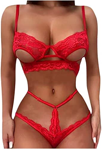 AMhomely UK Stock Sale Women's Solid Color Sling Sexy Lingerie Hollow Out Two Piece Suit Sexy Lingerie Babydoll Sleepwear Nightwear Set Ladies Comfort Cotton Everyday Bra Gift for her Girls