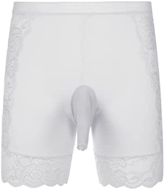 FEESHOW Mens Sheer Lace Boxer Brief Bulge Pouch Shorts Lingerie Elephant Nose Underwear Nightwear