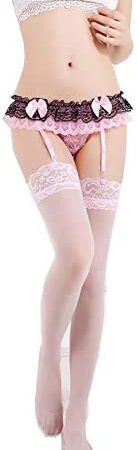 VicSec Suspender Garter Belt and Lace Hosiery Sexy Thigh High Stockings Set High Waist Sheer Lace Garter Lingerie G String