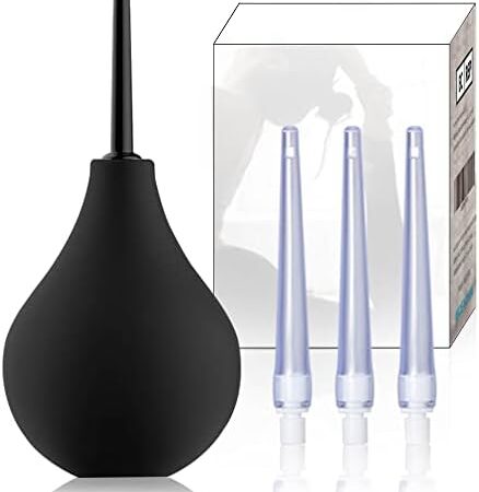 TopQuaFocus Enema Bulb Enema Kit for Constipation Anal Douche 8Oz 4“ Tips with 4 Replaceable Nozzles (Black)……
