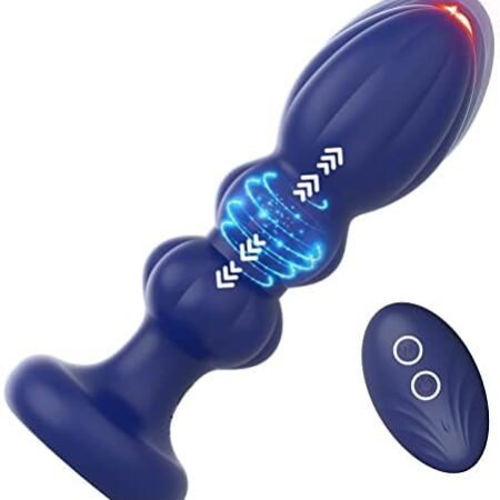 Thrusting Anal Butt Plug Vibrator Prostate Massager with 5 Speeds Modes for Male Masturbation, Wireless Remote Control Silicone Anal Butt Plug Sex Toy for Prosate Massage Anal Pleasure (Blue)