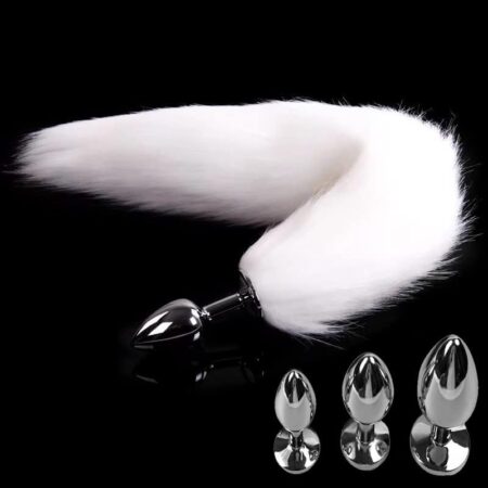 Smooth Long Fox Tail Faux Fur Anal Plug Sex Toy for Couples Cosplay SM Role Play Games, Beginner-Friendly Animal Tail Butt Plug for Women and Men(White,S)